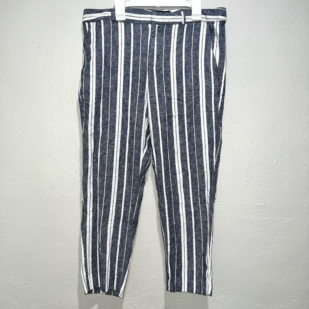 Banana Republic Avery Blue White Linen Blend Ankle Crop Pants